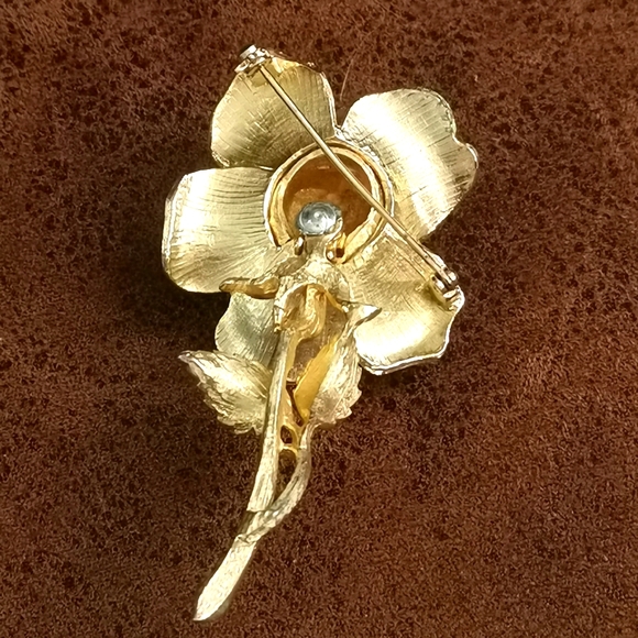 Vintage Gold Tone Large Rose Brooch 3" - Picture 5 of 7